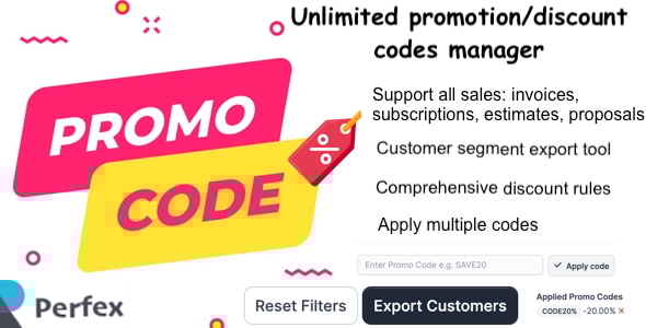 Promo Codes & Discount Module for Perfex CRM with Client Segment Export